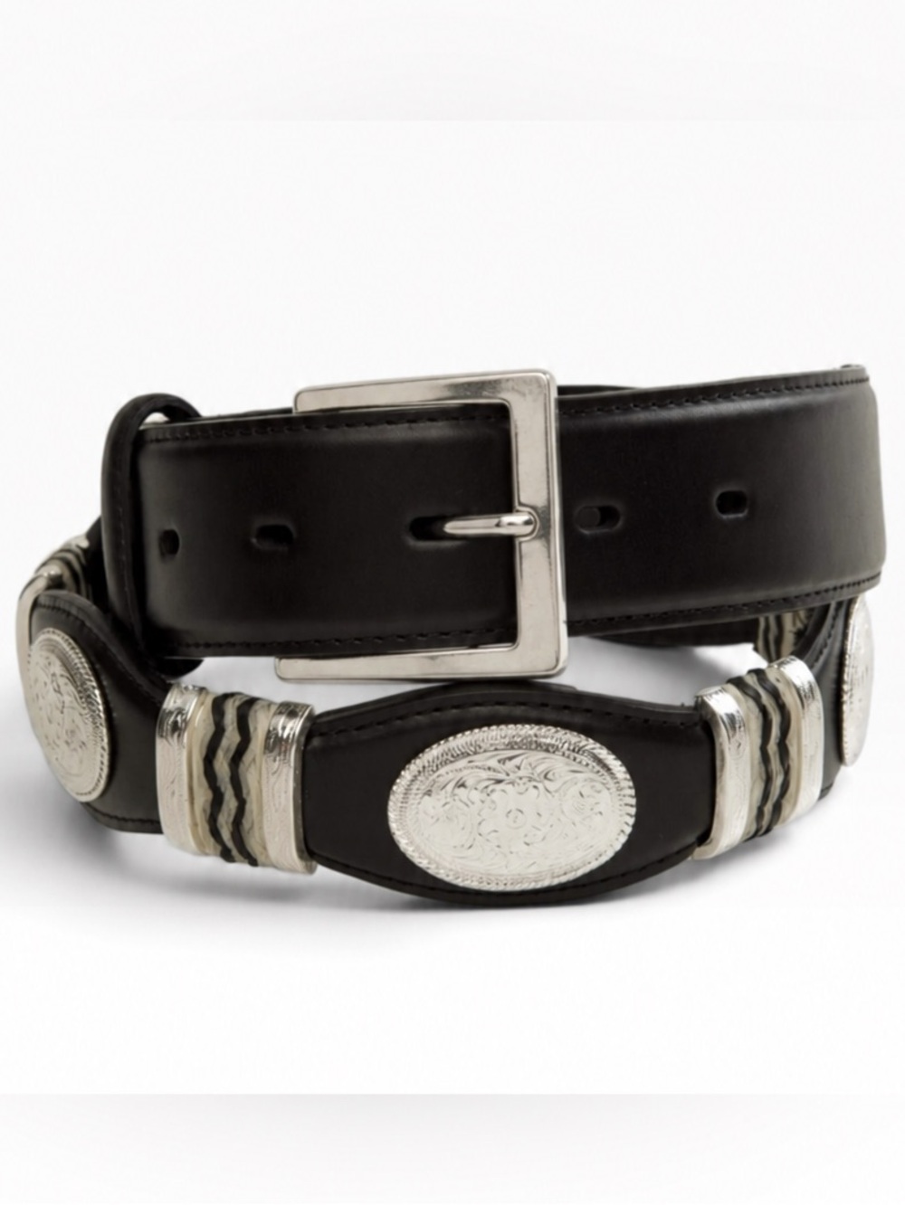 Tony Lama Cutting Champ Black Leather Silver Concho Belt Men’s Size 36